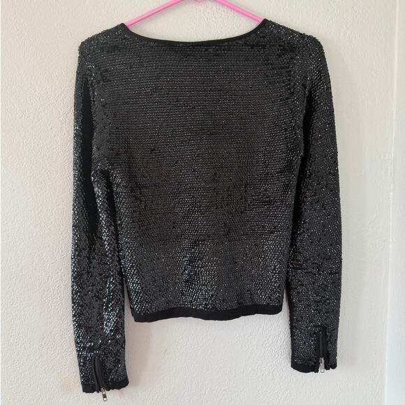Women's OLIVACEOUS Black Sequins Zipper Jacket Coat Size Med - Picture 2 of 9